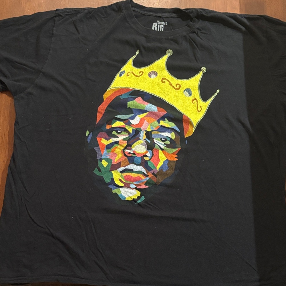 Black Graphic Tee with Colorful Crown Portrait